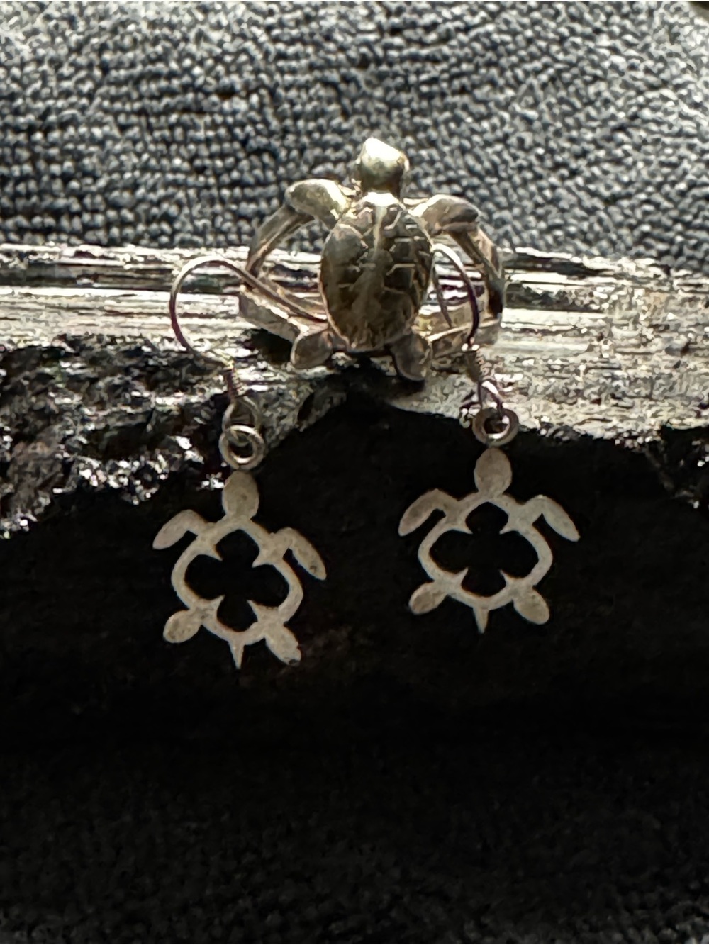 Vintage LJL .925 Sterling Silver Sea Turtle Ring & Cut-Out Honu Earring Set